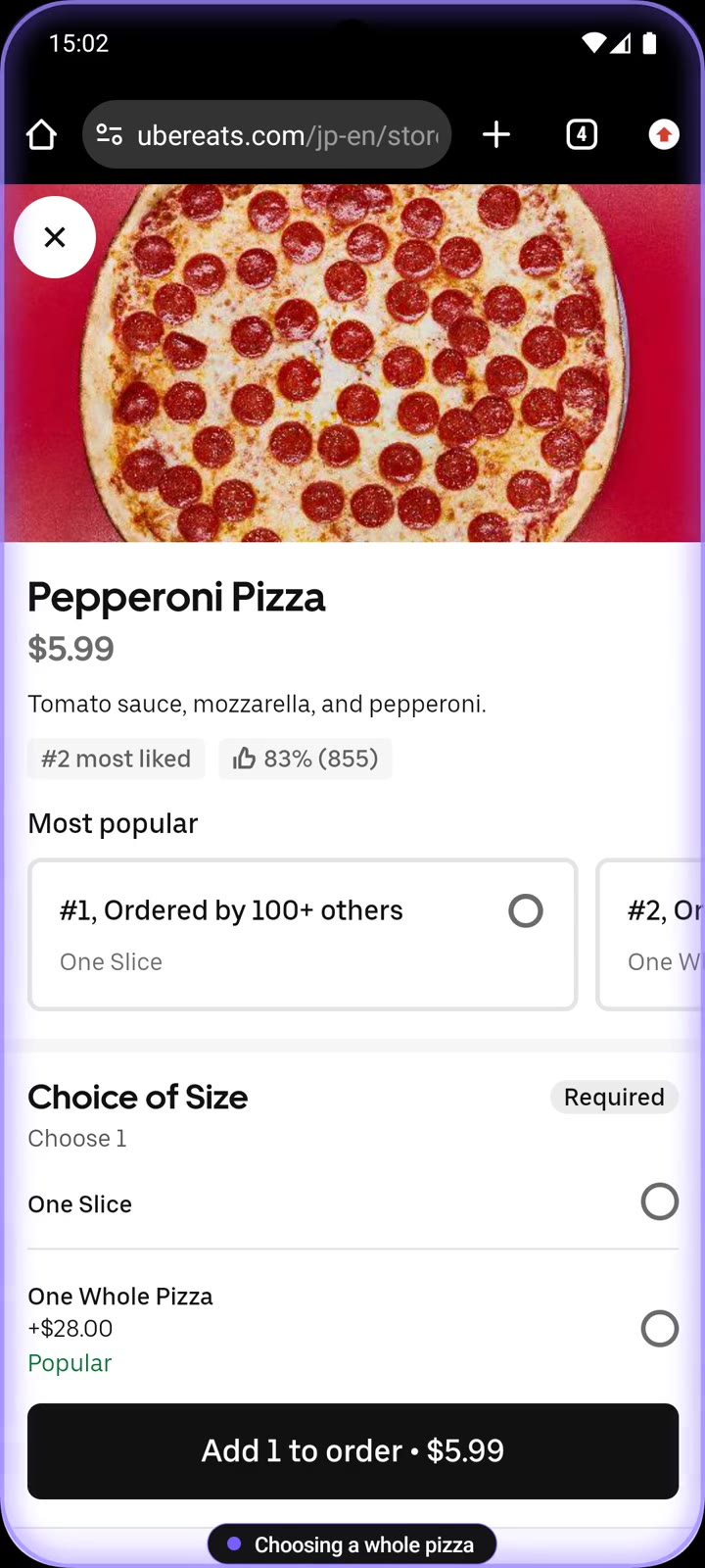 Iris on an Uber Eats item page
